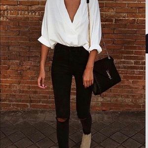 ZARA Deep V Satin Effect Blouse